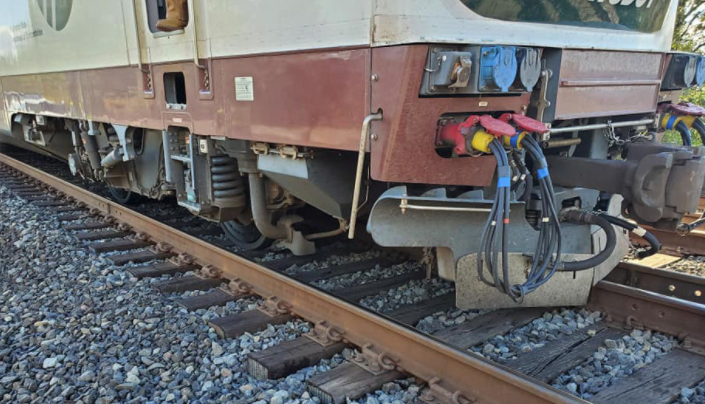 The wheel of an Amtrak train is off the tracks Monday afternoon near Woodland.