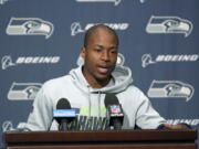 Seattle Seahawks wide receiver Tyler Lockett talks to reporters, Wednesday, Sept. 22, 2021, in Renton, Wash. The Seahawks are scheduled to play the Minnesota Vikings on Sunday in an NFL football game. (AP Photo/Ted S.