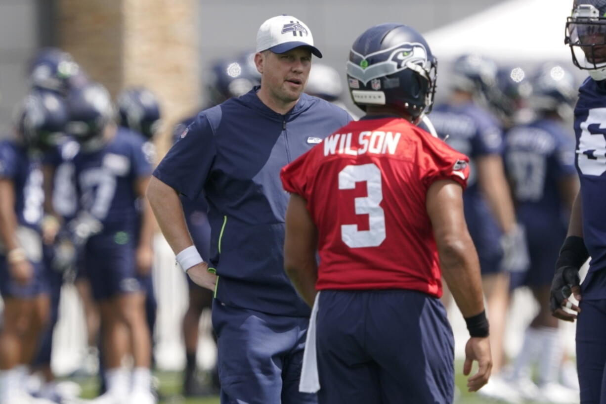 When the Seahawks brought Shane Waldron on board as offensive coordinator this offseason, they were hoping to pull some of what worked so well for the division rival Los Angeles Rams and implement it into a system run by Russell Wilson. The test of how well that's worked for Seattle comes on Thursday, Oct. 6, facing the Rams. (AP Photo/Ted S.