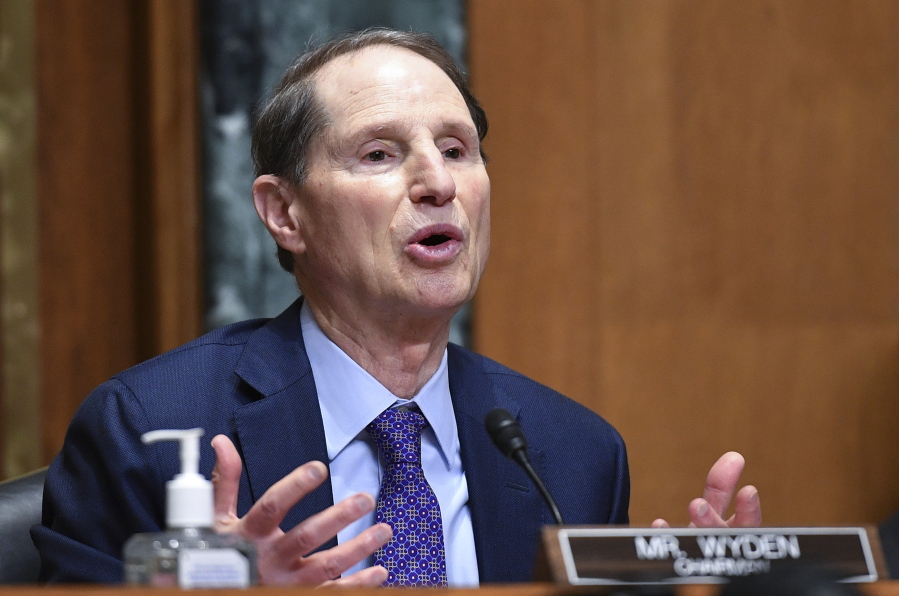 Sen. Ron Wyden, D-Ore., speaks during a Senate Finance Committee hearing on the nomination of Chris Magnus to be the next U.S. Customs and Border Protection commissioner, Tuesday, Oct. 19, 2021 on Capitol Hill in Washington.