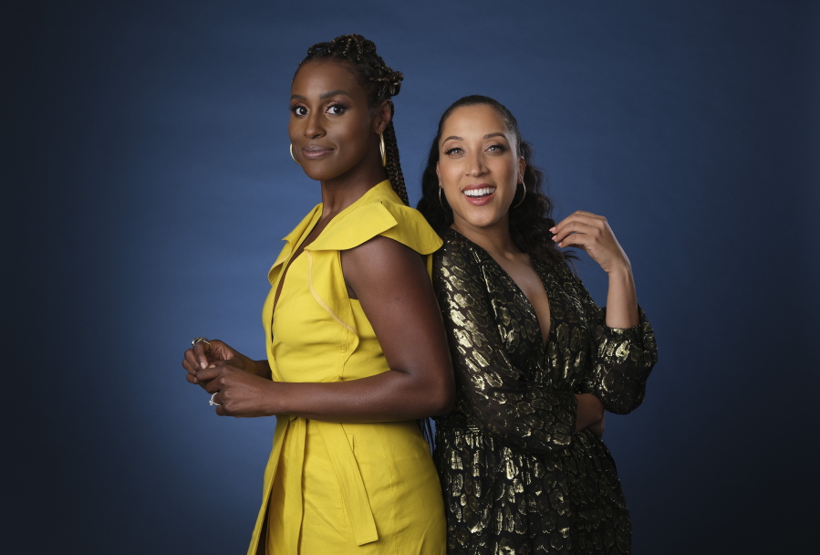 FILE - Robin Thede, right, the creator, star and executive producer of the HBO comedy series "A Black Lady Sketch Show," and executive producer Issa Rae pose together for a portrait during the 2019 Television Critics Association Summer Press Tour in Beverly Hills, Calif., on July 24, 2019.