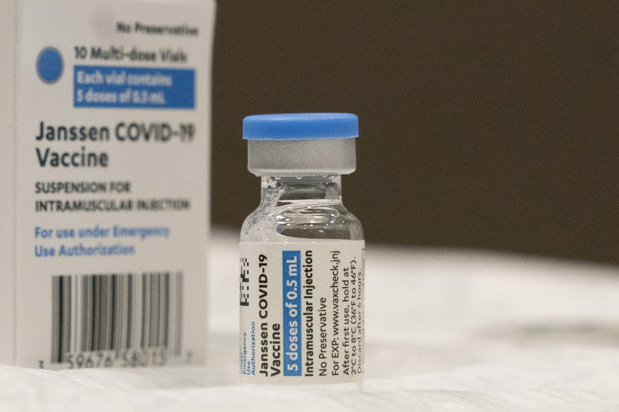 FILE - In this March 3, 2021 file photo, a vial of the Johnson & Johnson COVID-19 vaccine is displayed at South Shore University Hospital in Bay Shore, N.Y.  U.S. health advisers are meeting Friday, Oct. 15,  to tackle who needs boosters of Johnson & Johnson's single-shot COVID-19 vaccine and when. Advisers to the Food and Drug Administration also will examine data suggesting that booster of a competing brand might provide better protection.
