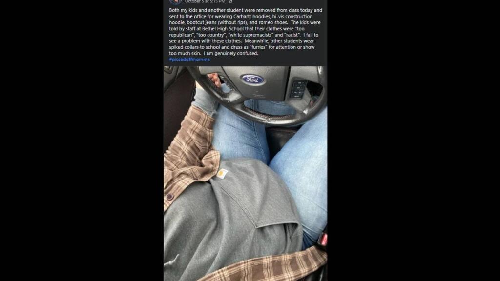 A Facebook post by a Bethel High parent that claimed students were pulled from class because of their attire.