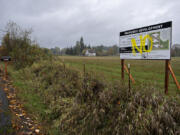 A sign for a proposed behavioral health facility is pictured in Salmon Creek on Thursday afternoon, Nov. 4, 2021.