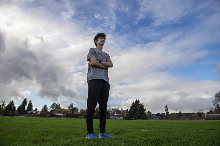 All-Region boys cross country runner of the year, Daniel Barna of Columbia River High School, is pictured on campus Monday afternoon, Nov. 15, 2021.