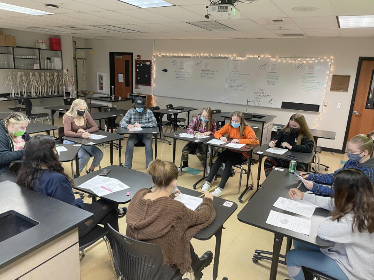 Students at Washougal High School learn about systems of the human body while simultaneously learning interview skills for future employment.