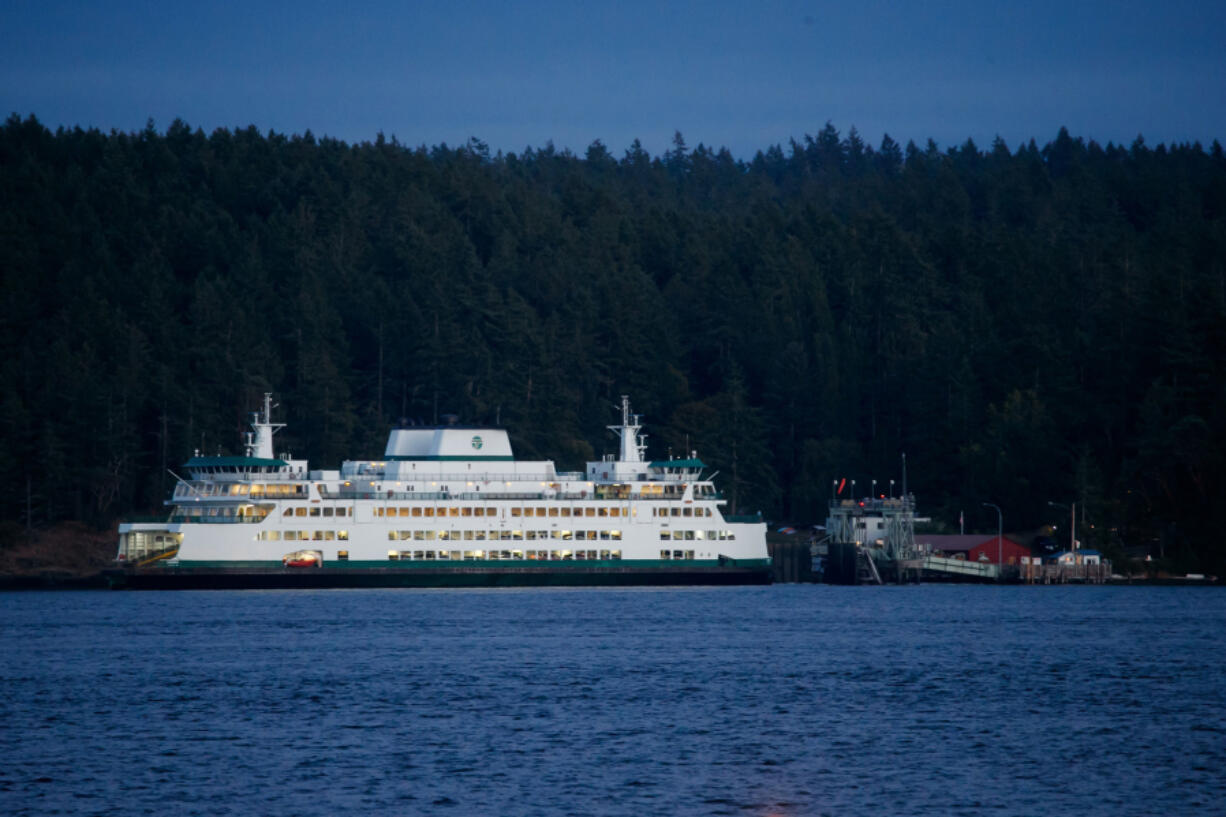 A ferry docks at Shaw Island before traveling to Orcas Island on August 26, 2021.