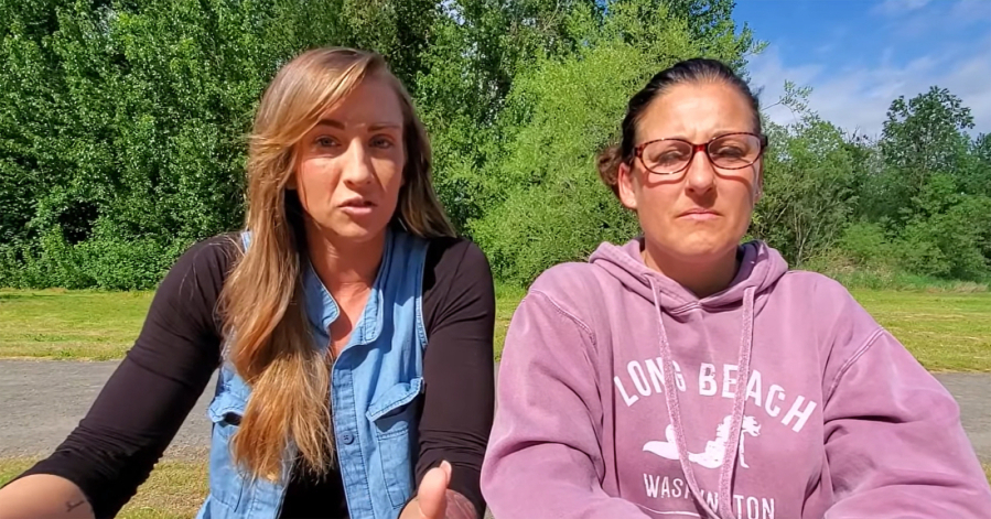 Washougal residents Melissa Mcilwain (left) and Patricia Bellamy speak on a video posted to the newly launched washougalmoms.com website in May 2021.(Screenshot by Doug Flanagan/Post-Record )