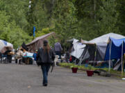 A homeless encampment is pictured in northeast Vancouver in May.