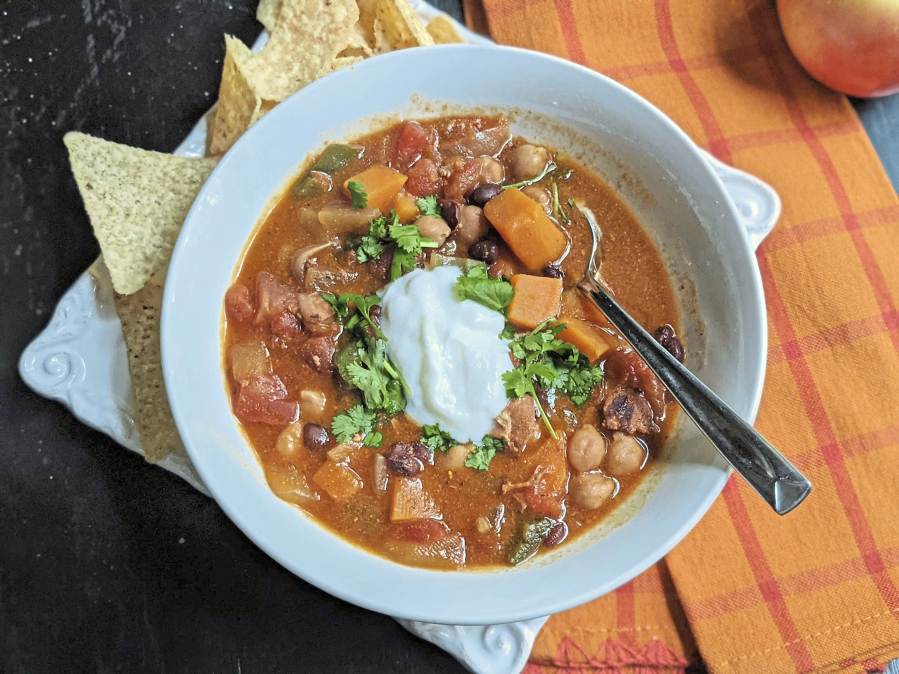 A spicy coconut sweet potato chili is just the thing to take the chill off of a cool autumn evening.