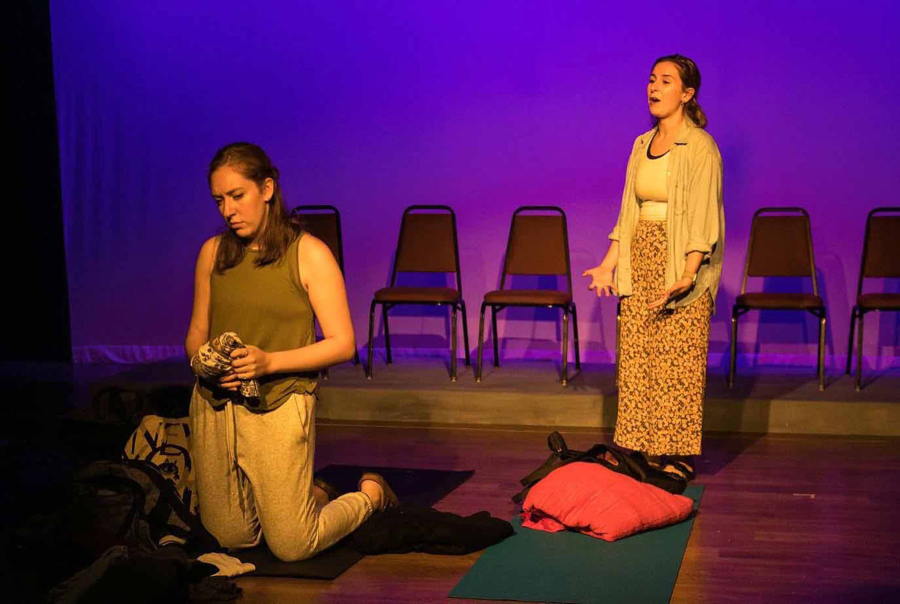 Lauren Bergen, right, and Emma Luxemburg perform in Wagner College???s production of "Small Mouth Sounds." Performing arts professor Felicia Ruff chose the play because it requires the actors to be mostly silent.