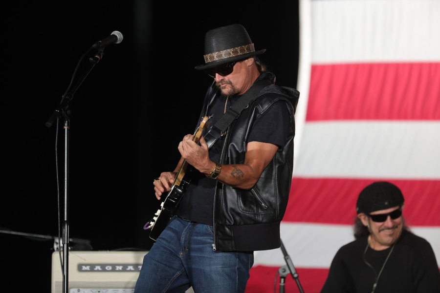 Kid Rock performs Sept. 14, 2020, at a campaign rally featuring Donald Trump Jr. in Harrison Township in Michigan. (Kirthmon F.