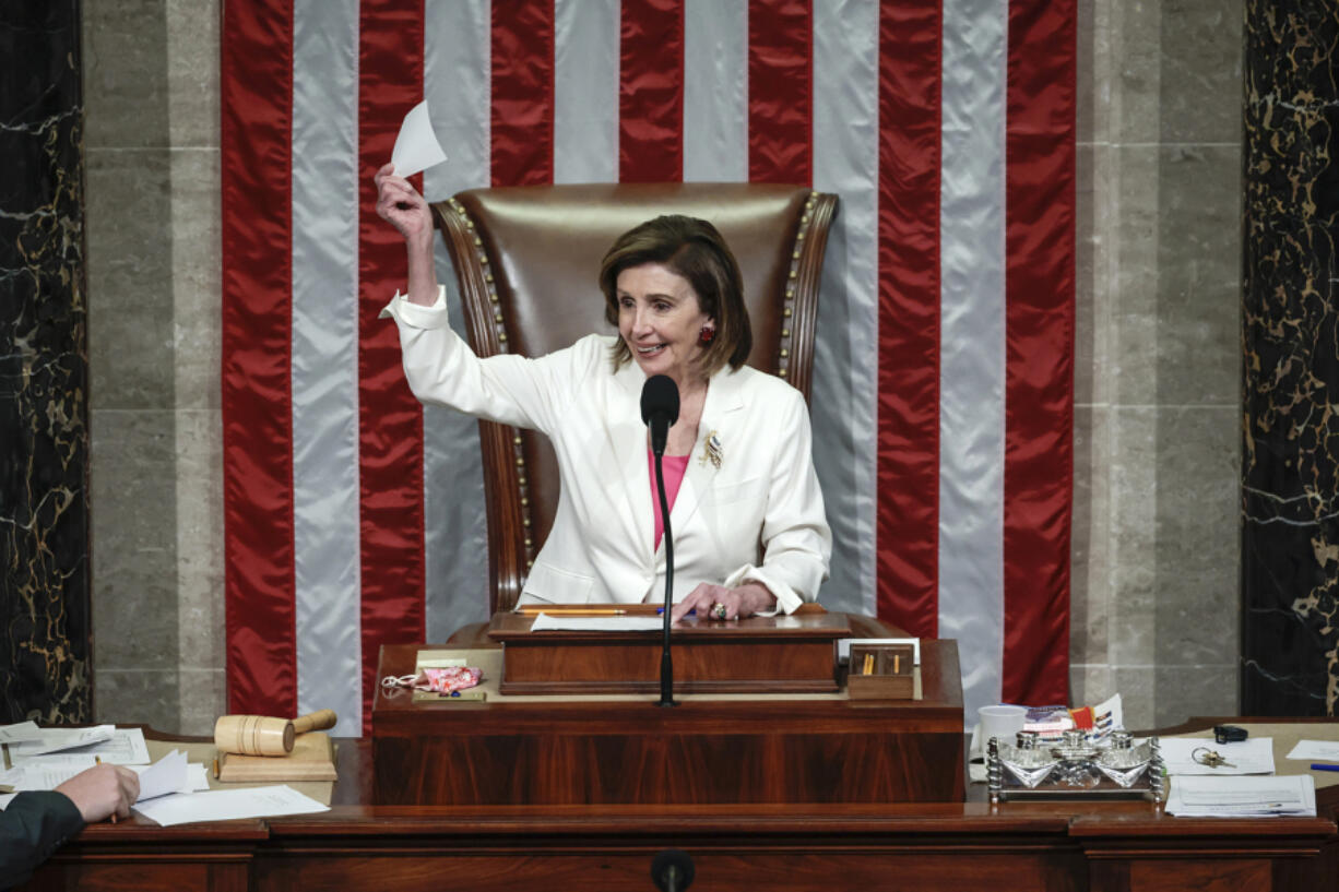 Speaker of the House Nancy Pelosi, D-Calif., presides over the vote for the Build Back Better Act at the U.S. Capitol on Nov. 19, 2021, in Washington, DC.