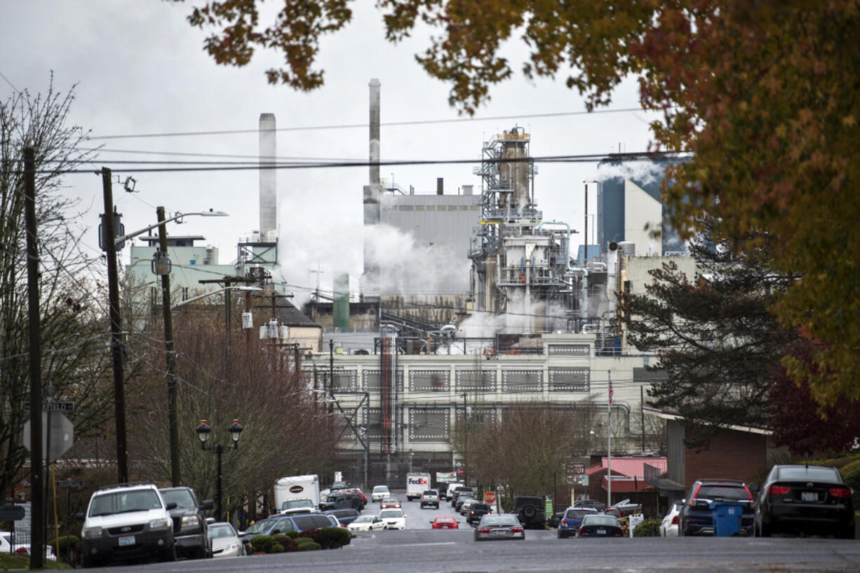The Georgia-Pacific paper mill is visible from Northeast Fifth Avenue in Camas in 2017.