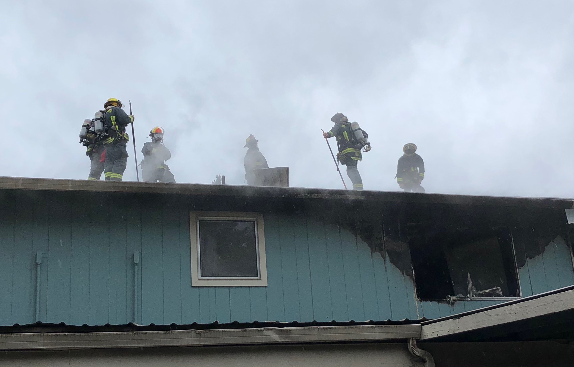 Vancouver firefighters battled a second-story apartment fire Monday afternoon in the Harney Heights neighborhood.
