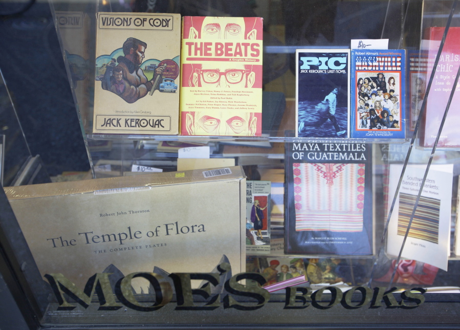 FILE - A variety of books appear in the window of Moe's Books on Telegraph Avenue in Berkeley, Calif. on June 1, 2011. Moe's Books was founded in the late 1950s by the activist Moe Moskowitz, part of the Free Speech and anti-war movements in the 1960s. Moe's is now run by his daughter, Doris Moskowitz, who has spoken of the store's egalitarian atmosphere and its tradition of valuing social consciousness alongside making a profit.