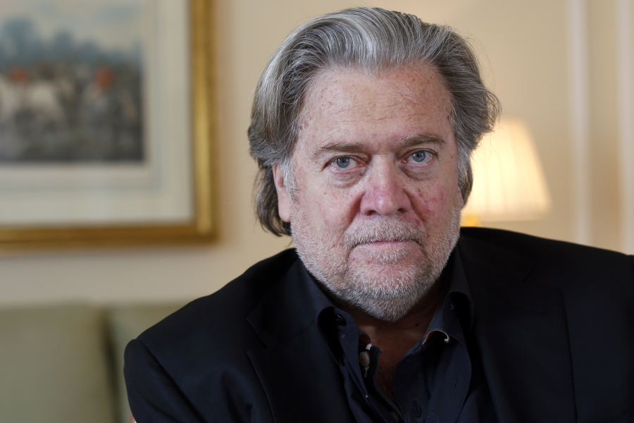 FILE - Former White House strategist Steve Bannon poses prior to an interview with The Associated Press, in Paris, May 27, 2019. Bannon, a longtime ally to former President Donald Trump, was indicted Friday, Nov. 12, 2021, on two counts of contempt of Congress after he defied a congressional subpoena from the House committee investigating the insurrection at the U.S. Capitol.