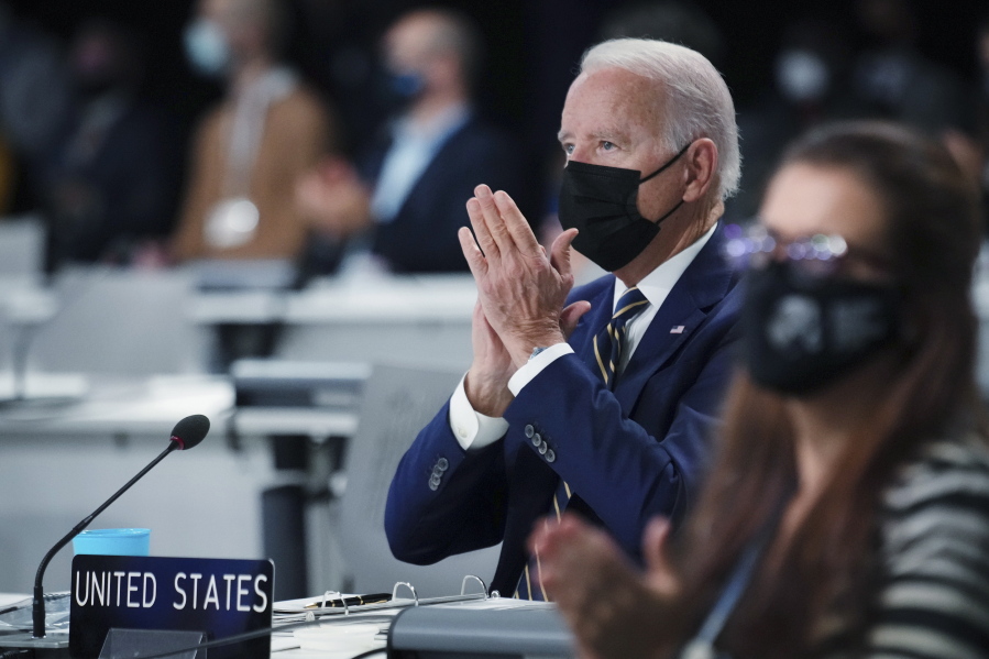 President Joe Biden attends the opening session of the COP26 U.N. Climate Summit, Monday, Nov. 1, 2021, in Glasgow, Scotland.
