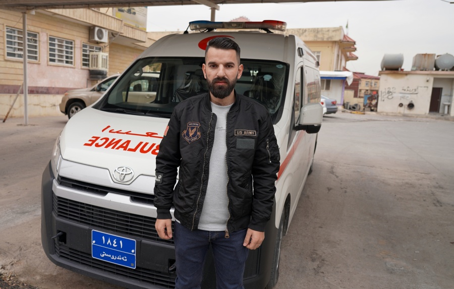 Zaid Ramadan, who recently returned from Minsk with his pregnant wife Delin, after they were caught by Polish authorities, poses for a picture in Dahuk, Iraq, Saturday, Nov. 20, 2021. The couple were among a disproportionate number of Iraqi migrants, most of them from Iraq's Kurdish region, who chose to sell their homes, cars and other belongings to pay off smugglers with the hope of reaching the European Union from the Belarusian capital of Minsk -- a curious statistic for an oil-rich region seen as the most stable in all of Iraq.