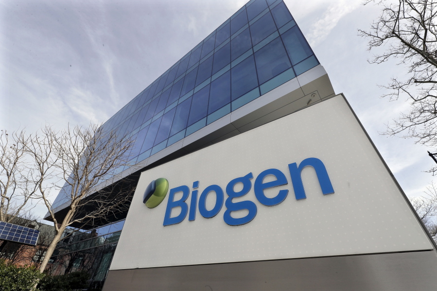 FILE - The Biogen Inc., headquarters is shown March 11, 2020, in Cambridge, Mass. Medicare's "Part B" outpatient premium will jump by $21.60 next year, one of the largest increases ever. Medicare officials told reporters on Friday, Nov. 12, 2021, that about half the increase is attributable to contingency planning if the program has to cover Aduhelm, a new $56,000-a-year medication for Alzheimer's disease made by Biogen.
