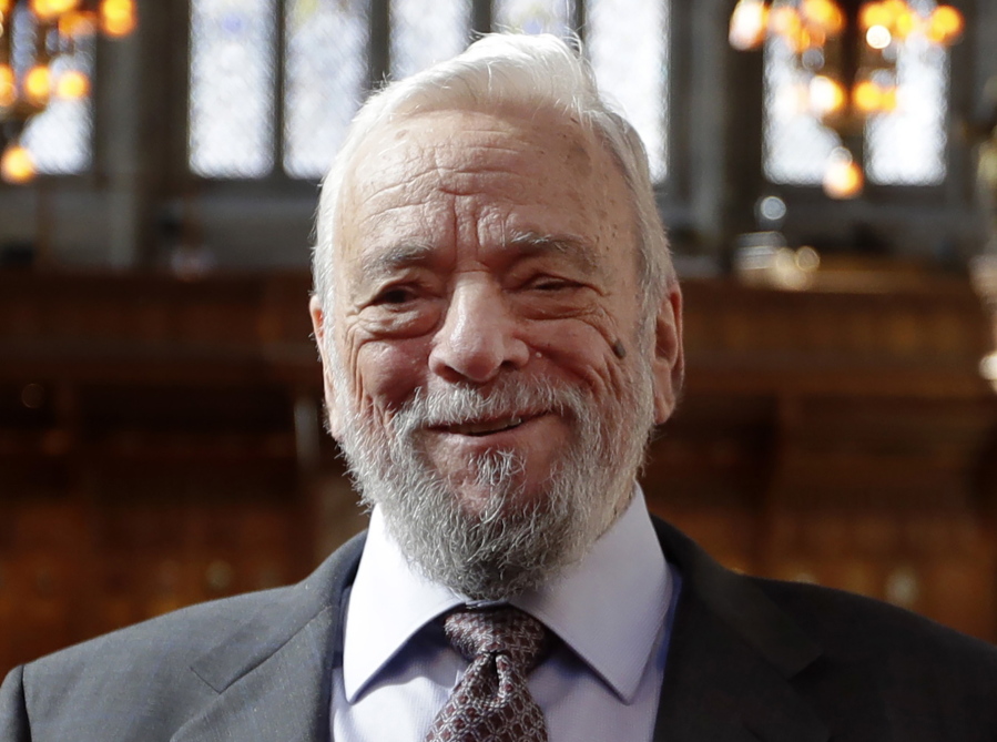 FILE - Composer and lyricist Stephen Sondheim poses after being awarded the Freedom of the City of London at a ceremony at the Guildhall in London, on Sept. 27, 2018. Sondheim, the songwriter who reshaped the American musical theater in the second half of the 20th century, has died at age 91. Sondheim's death was announced by his Texas-based attorney, Rick Pappas, who told The New York Times the composer died Friday, Nov. 26, 2021, at his home in Roxbury, Conn.
