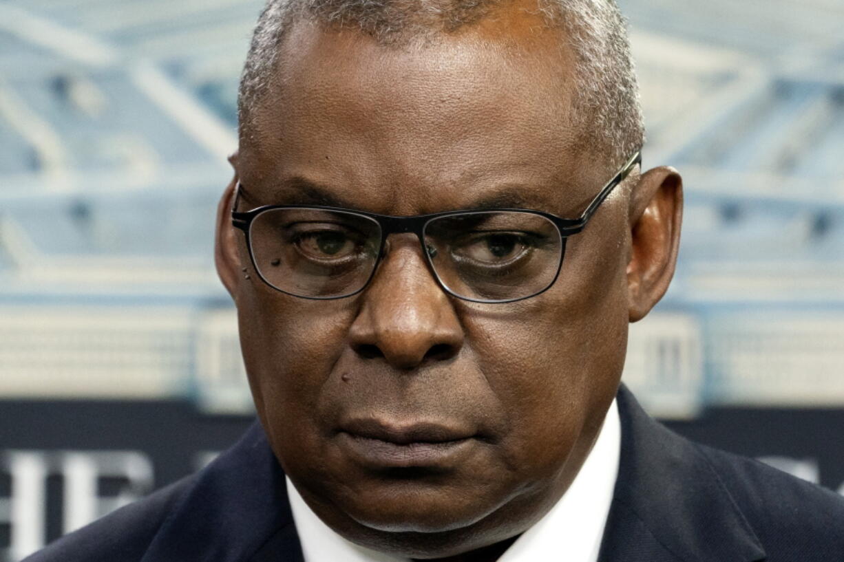 Secretary of Defense Lloyd Austin pauses while speaking during a media briefing at the Pentagon, Wednesday, Nov. 17, 2021, in Washington.