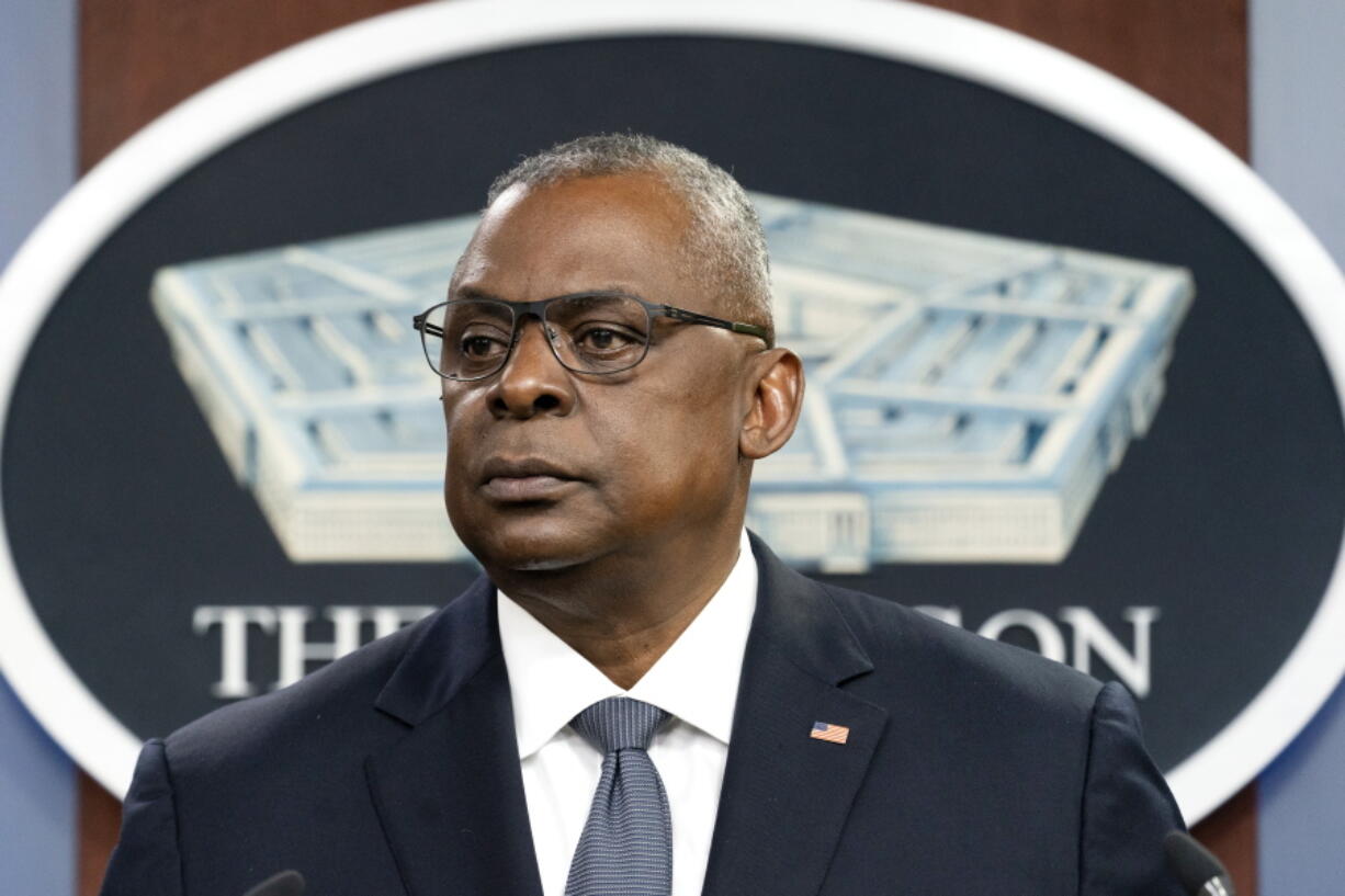 Secretary of Defense Lloyd Austin pauses while speaking during a media briefing at the Pentagon, Wednesday, Nov. 17, 2021, in Washington.