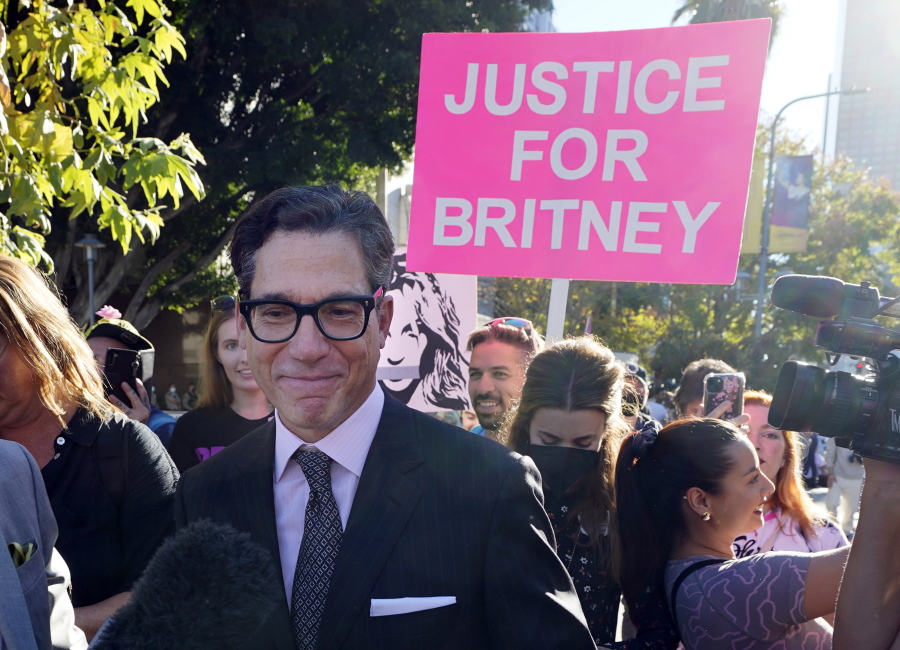Matthew Rosengart, attorney for Britney Spears, leaves a hearing Friday concerning the pop singer's conservatorship at the Stanley Mosk Courthouse in Los Angeles. A Los Angeles judge ended the conservatorship that has controlled Spears' life and money for nearly 14 years.