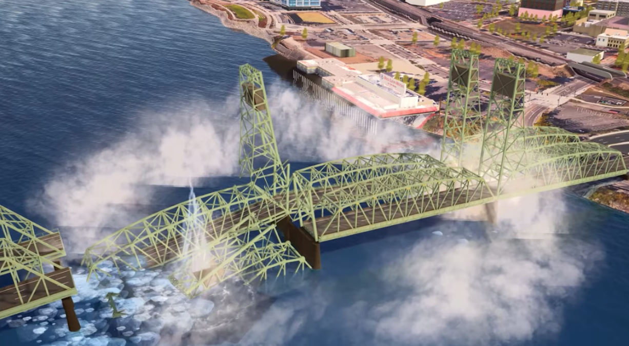 A 3-D animation from the Washington State Department of Transportation shows what is likely to happen to the Interstate 5 Bridge in the event of a Cascadia Subduction Zone earthquake.