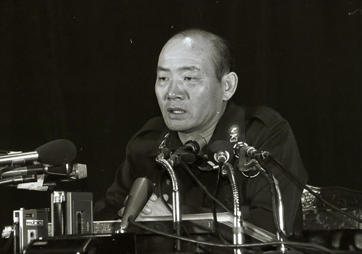 Former South Korean President Chun Doo-hwan speaks during a press conference in Seoul, South Korea, on Nov. 6, 1978. Former South Korean military strongman Chun, who crushed pro-democracy demonstrations in 1980, has died on Tuesday, Nov. 23, 2021. He was 90.