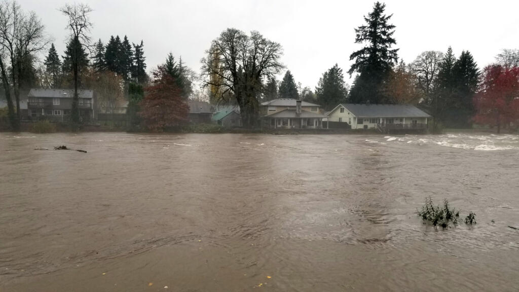 The Washougal River was running high Friday morning while all of Clark County is under a Flood Watch.