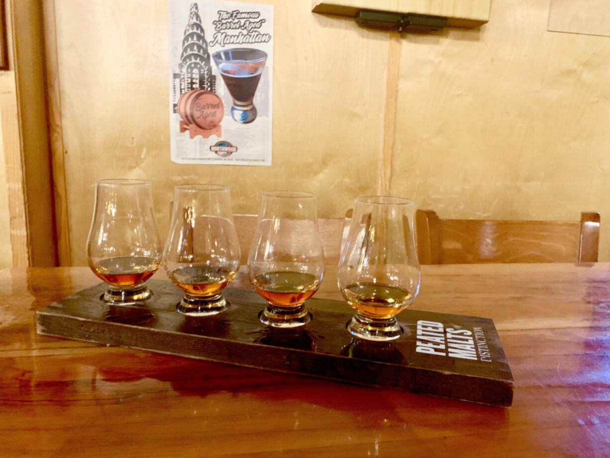 Northwood Public House and Brewery in Battle Ground offers whiskey tasting. This is the Old School flight ($18).
