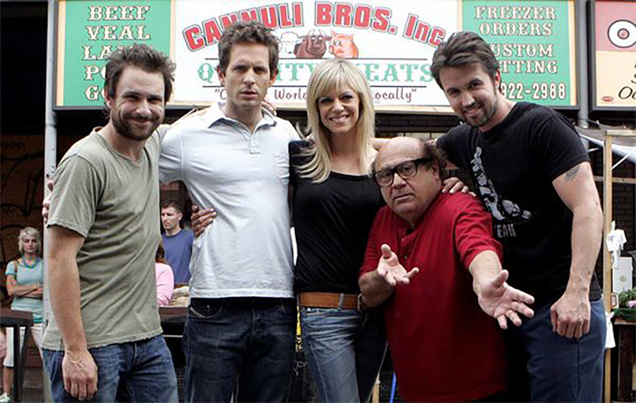 At right is "It's Always Sunny In Philadelphia" star and creator Rob McElhenney, who was born in Philadelphia. His actress wife, Kaitlin Olson, is in this 2009 photo of the FX sitcom's cast at the Italian Market, along with, from left, Charlie Day, Glenn Howerton and Danny DeVito.