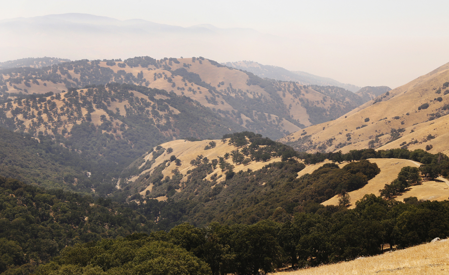 The oak-studded mountaintops of the Tejon Ranch. The ranch and an environmental group have announced an agreement to build more than 19,000 zero-emission residences near the Tehachapi Mountains.