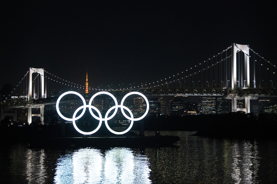 The Olympic Rings are pictured on Jan. 22, 2021, in Tokyo.