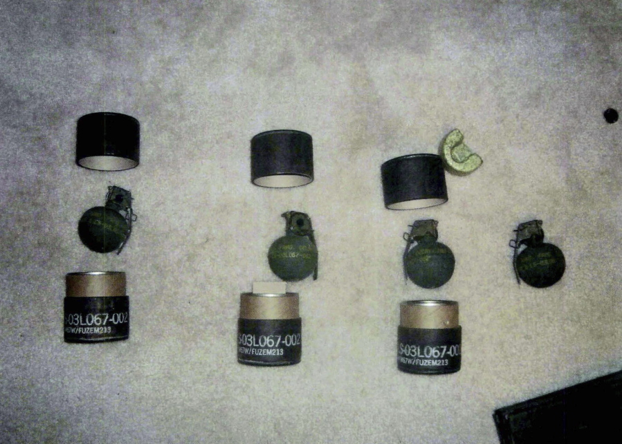 Stolen military fragmentation grenades found in a home in Quantico, Virginia, on Jan. 19, 2010.