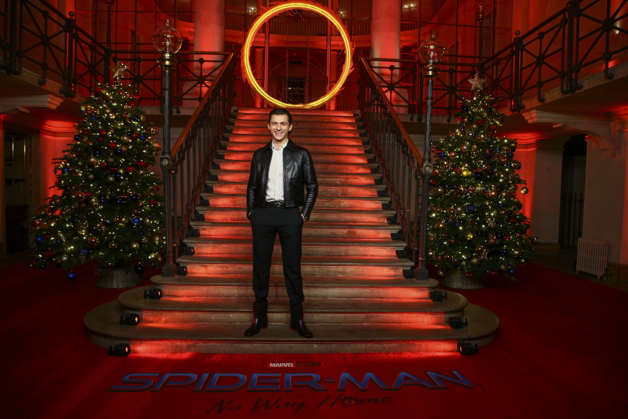 Tom Holland poses at the photo call for the film "Spider-Man: No Way Home" in London on Sunday.