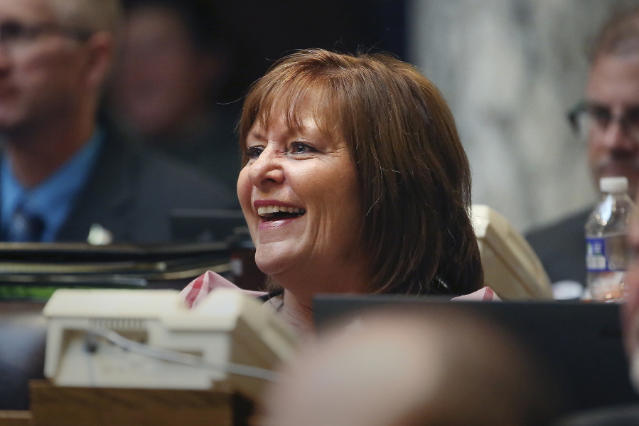 FILE - Wisconsin Rep. Kathleen Bernier, R-Chippewa Falls, listens in the Assembly chambers of the Wisconsin State Capitol in Madison, Wis. on Feb. 16, 2016.