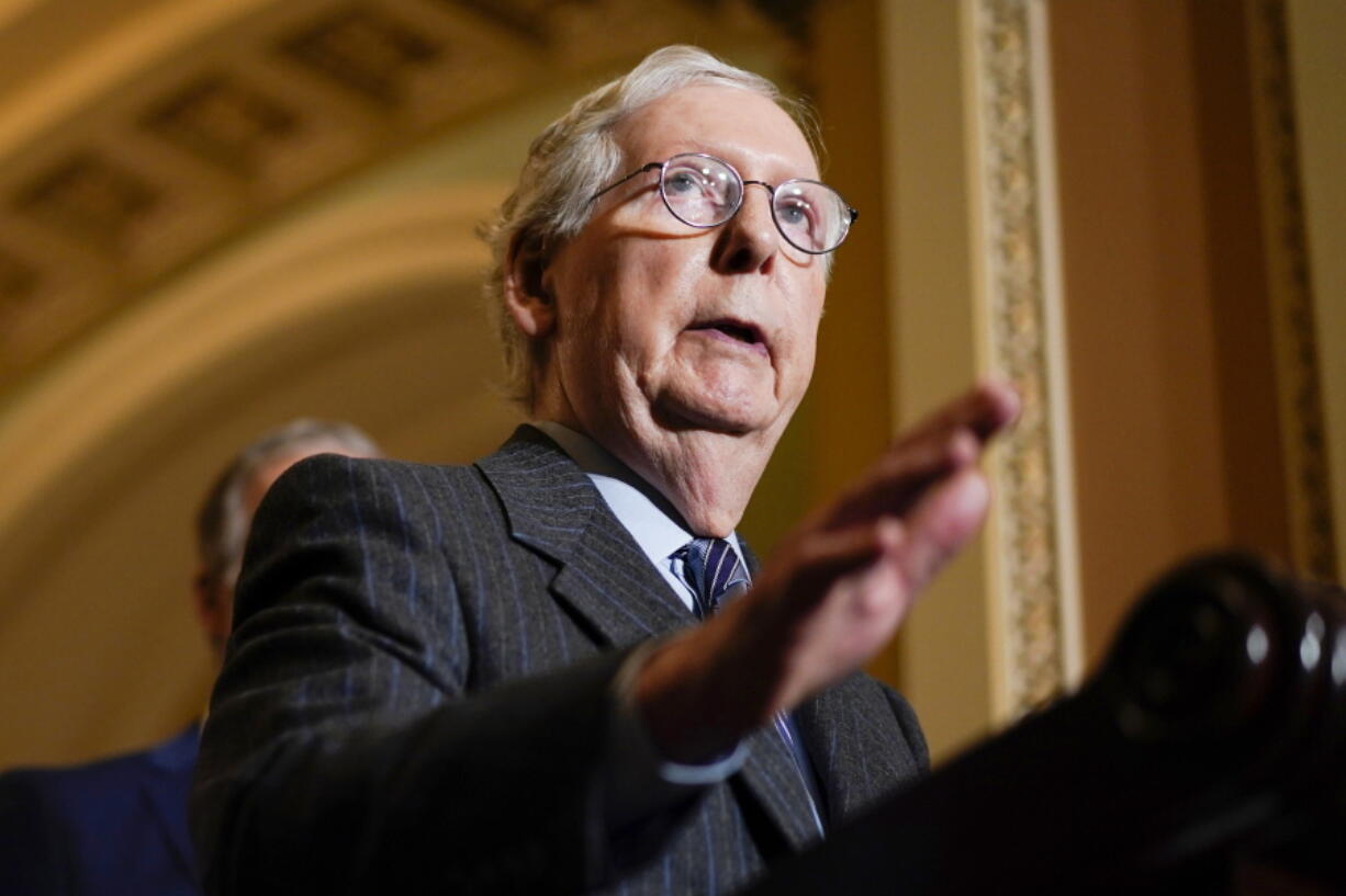 Senate Minority Leader Mitch McConnell, R-Ky., speaks during a news conference on Capitol Hill in Washington, Tuesday, Dec.