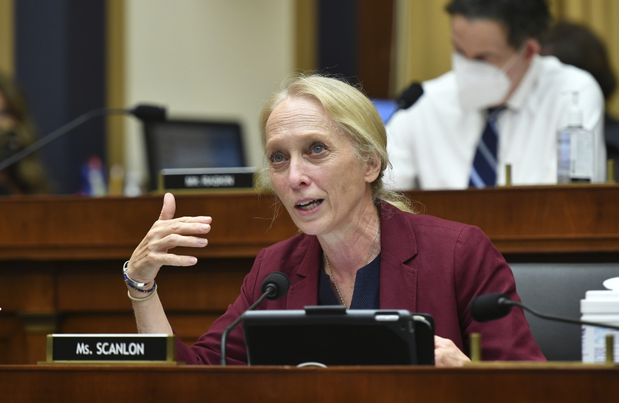 FILE - Rep. Mary Gay Scanlon, D-Pa., speaks during a House Judiciary subcommittee on antitrust on Capitol Hill on Wednesday, July 29, 2020, in Washington. U.S. Rep. Scanlon was carjacked at gunpoint by two men in a south Philadelphia park but wasn't injured, police and her office said. Police said Scanlon, was walking to her parked vehicle after a meeting in FDR park shortly before 3 p.m. Wednesday, Dec. 22, 2021, when two armed men demanded her keys.
