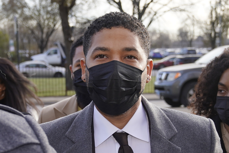 Actor Jussie Smollett arrives Thursday, Dec. 2, 2021, at the Leighton Criminal Courthouse on day four of his trial in Chicago. Smollett is accused of lying to police when he reported he was the victim of a racist, anti-gay attack in downtown Chicago nearly three years ago.