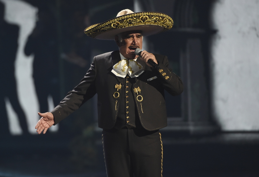 FILE - Vicente Fernandez performs at the 20th Latin Grammy Awards on Nov. 14, 2019, in Las Vegas. The Mexican singer died early Sunday, Dec. 12, 2021, relatives reported. He was 81 years old.