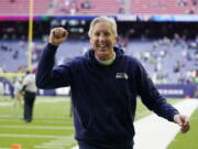 Seattle Seahawks head coach Pete Carroll reacts after his team's win over the Houston Texans on Dec. 12 in Houston.