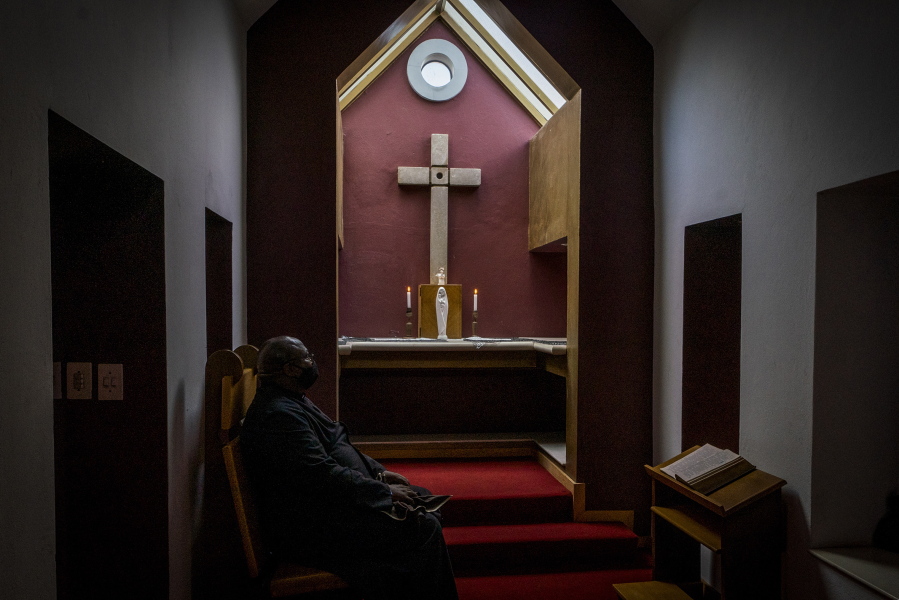 Arch Deacon Sepadi Moruthane inside Anglican Archbishop Emeritus Desmond Tutu's private chapel at the Soweto home. Wednesday, Dec. 29, 2021. The Nobel Peace Prize-winning activist for racial equality and LGBT rights died Sunday at the age of 90.