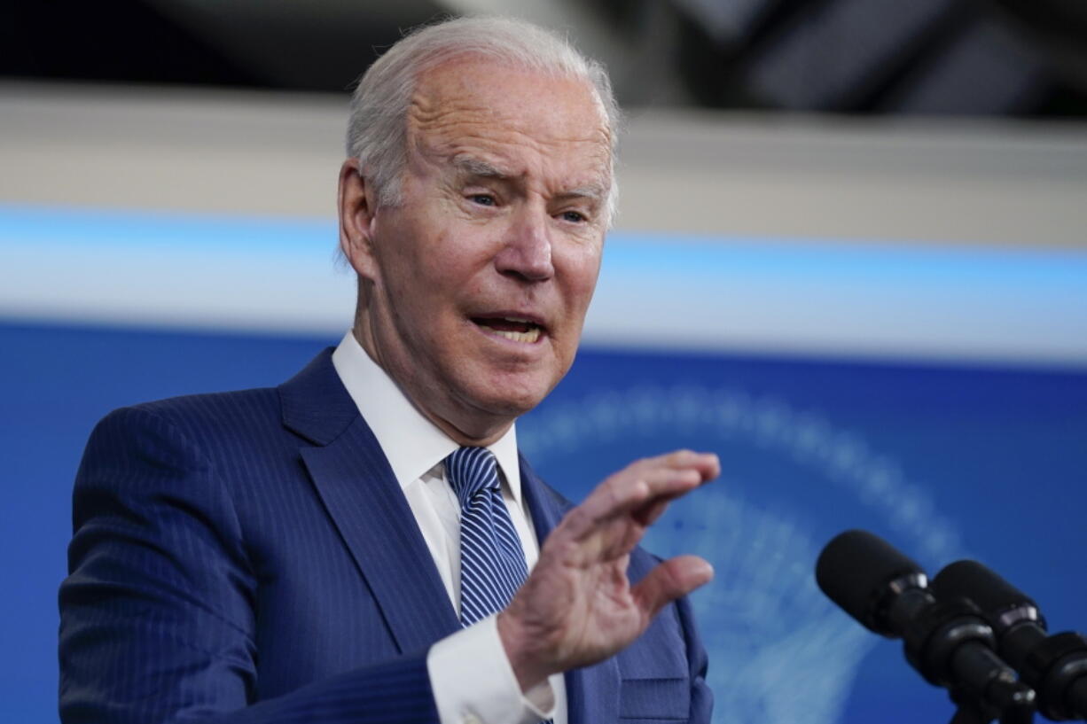 President Joe Biden speaks in the South Court Auditorium on the White House campus, Wednesday, Dec. 1, 2021, in Washington. Biden is set to kick of more urgent campaign for Americans to get COVID-19 booster shots on Dec. 2, as he unveils a his winter plans to combat the coronavirus.