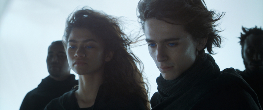 Zendaya, left, and Timothee Chalamet in the film "Dune." (Warner Bros.