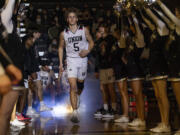 Union senior Evan Eschels is introduced Wednesday, Jan. 12, 2022, before the Titans’ game against Camas at Union High School.