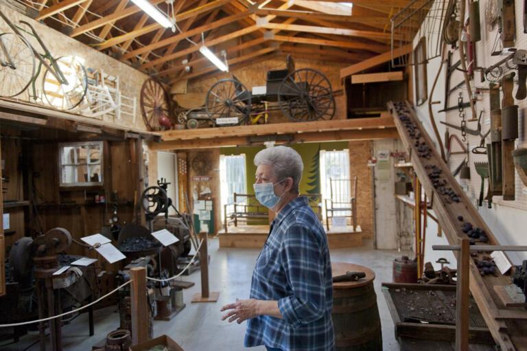 The Two Rivers Heritage Museum associated with the Camas-Washougal Historical Society in downtown Washougal is soon to open for tours. Lois Cobb, CWHS volunteer coordinator and her husband Jim Cobb, the CWHS president show us the facilities. The tool building in the museum.