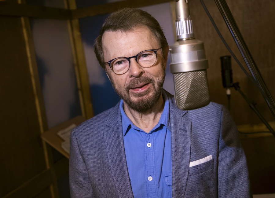 FILE - Bjorn Ulvaeus, of ABBA, poses for photographers in a recreation of the Swedish recording studio Polar on Dec. 13, 2017, in London. Ulvaeus is launching a radio show on Apple Music. The songwriter and guitarist will host the "Bj?rn from ABBA and Friends' Radio Show" on Apple Music Hits starting Monday, Jan. 24, 2022.
