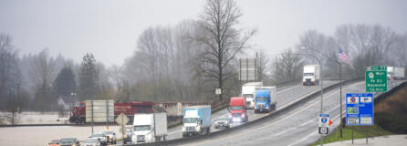 Southbound traffic on Interstate-5 is open through Lewis County, however, northbound traffic was shutdown on the morning, Friday, Jan. 7, 2022, due to floodwaters covering parts of the road near Chehalis, Wash.